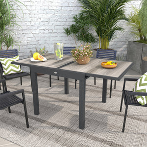 Extendable Dining Table, Rectangular Patio Outdoor Table with Aluminum Frame and Plastic Board Tabletop for Lawn, Grey