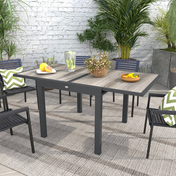 Extendable Dining Table, Rectangular Patio Outdoor Table with Aluminum Frame and Plastic Board Tabletop for Lawn, Grey