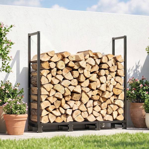 Adjustable width and height outdoor firewood rack, 616 lb capacity – Black