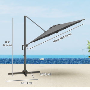 Parasol déporté 10 pieds avec mât en aluminium et inclinaison réglable, gris
