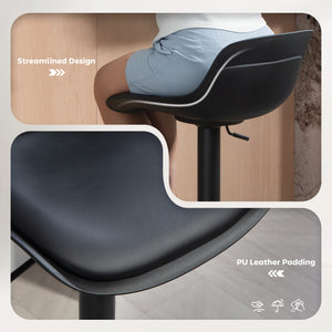 Set of 2 bar stools with swivel seats in faux leather, black