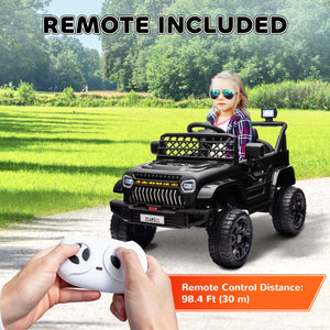 12V electric car with remote control and music, black