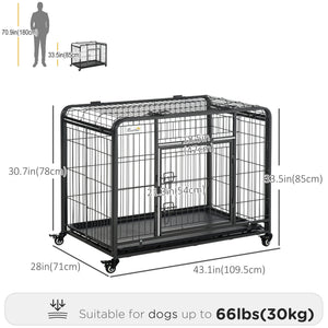 Cage pliable et robuste avec double porte, roulettes verrouillables et plateau
