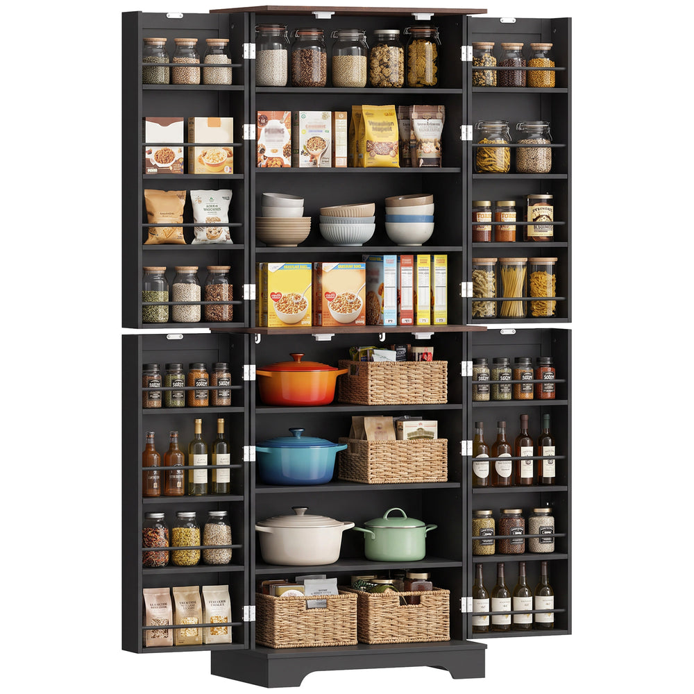 Garde-manger haut style champêtre avec 2 armoires, porte et tablettes ajustables, noir