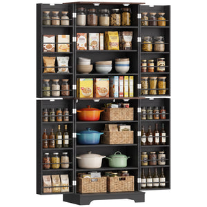 166 cm Kitchen Pantry Cabinet Adjustable Shelves Tall Storage Cabinet Door Shelves 8 Shelves Brown Black