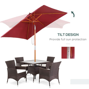 6.6-foot square parasol with tilt mechanism, burgundy red 