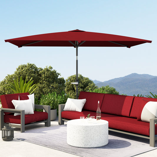 Outsunny 2 x 3 m Rectangular Tilting Aluminum Garden Parasol, Garden Umbrella, Outdoor Umbrella with Crank, Wine Red