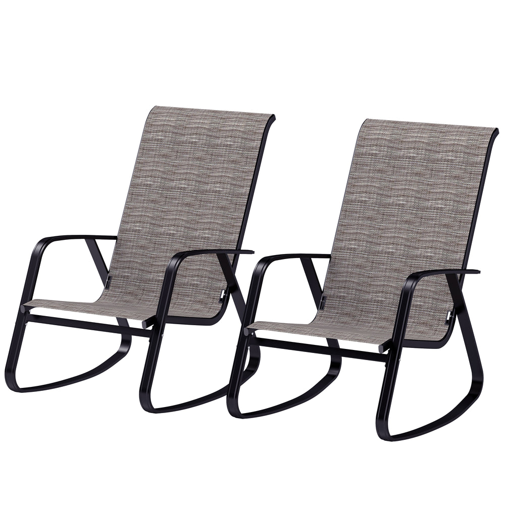 Lot de 2 fauteuils à bascule pour patio en marron clair avec dossier haut et accoudoirs, confort extérieur