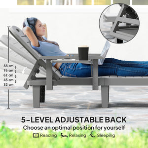 Set of 2 Tanning Chair, 5 Positions Adjustable Outdoor Lounge Chairs with Foldable Side Table, Dark Grey