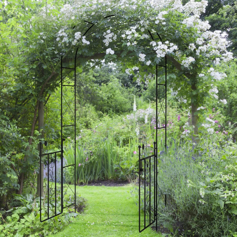 Arche de jardin en métal avec double portail, noir