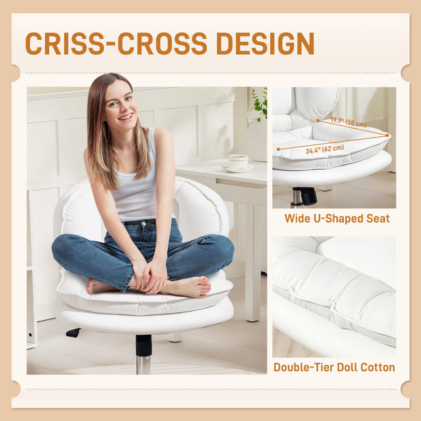 Wide swivel office chair with faux leather upholstery, reclining, without armrests, white