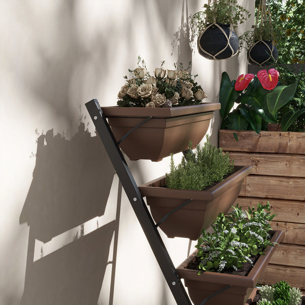 Jardinière surélevée à 5 niveaux avec 5 bacs à fleurs avec trous anti-fuites, marron