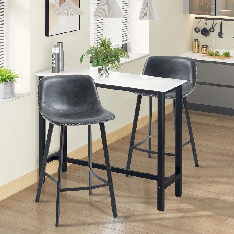 Set of 2 padded bar stools with backrest and steel legs, black
