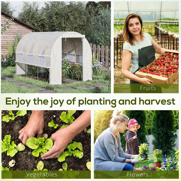 Serre tunnel avec panneaux latéraux enroulables, bâche en polyéthylène de qualité, blanche