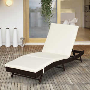 Chaise longue en osier avec dossier réglable sur 5 niveaux, blanc crème