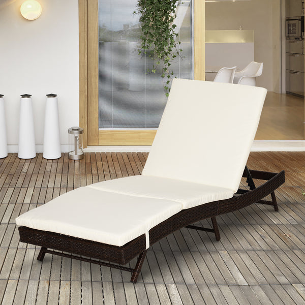 Chaise longue en osier avec dossier réglable sur 5 niveaux, blanc crème