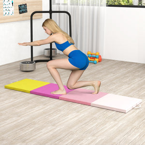 Tapis de gymnastique pliable de 2,4 m avec poignées de transport, jaune et rose