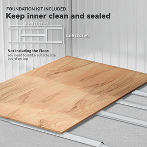 Garden shed with foundation kit and double door, grey