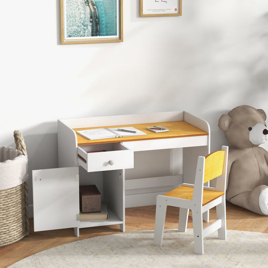 Ensemble bureau et chaise pour enfants de 3 à 6 ans avec tiroir de rangement, blanc