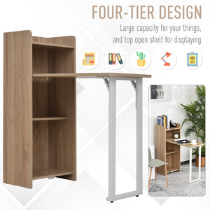 Table pliante 2 en 1 avec étagère à 4 niveaux pour petits espaces, chêne