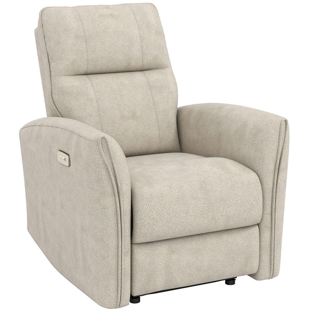 Fauteuil inclinable électrique, revêtement en tissu, ports USB, repose-pieds, beige