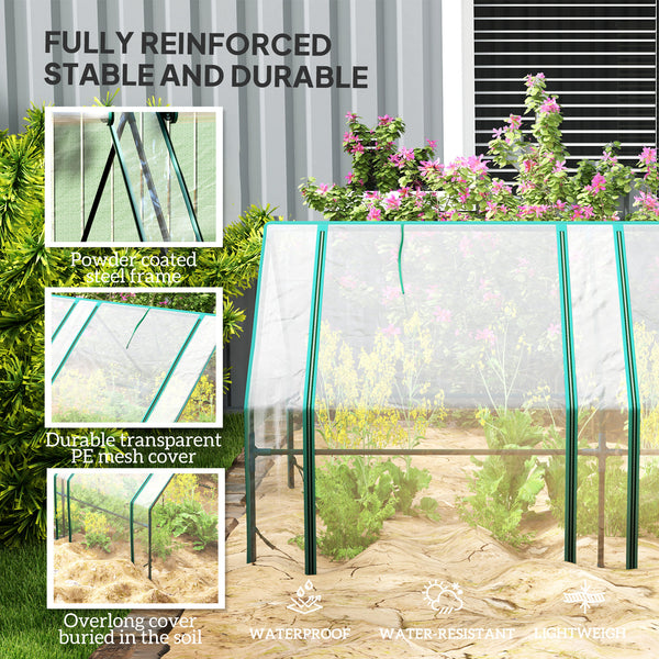 Mini portable greenhouse with roll-up zippered doors, transparent