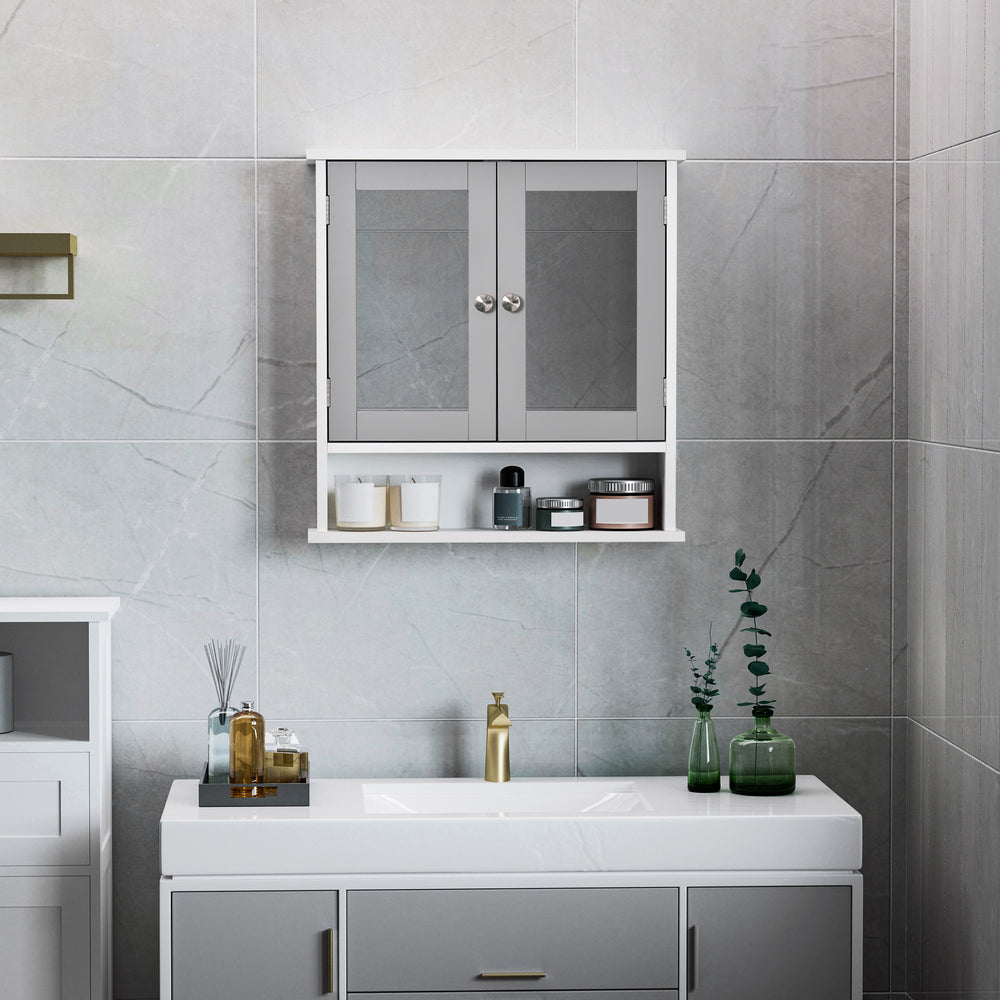 Armoire à pharmacie avec portes doubles, blanc et gris