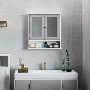 Armoire à pharmacie avec portes doubles, blanc et gris