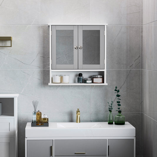 Armoire à pharmacie avec portes doubles, blanc et gris