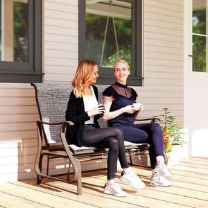 Fauteuil à bascule double avec accoudoirs, assise et dossier en maille, gris