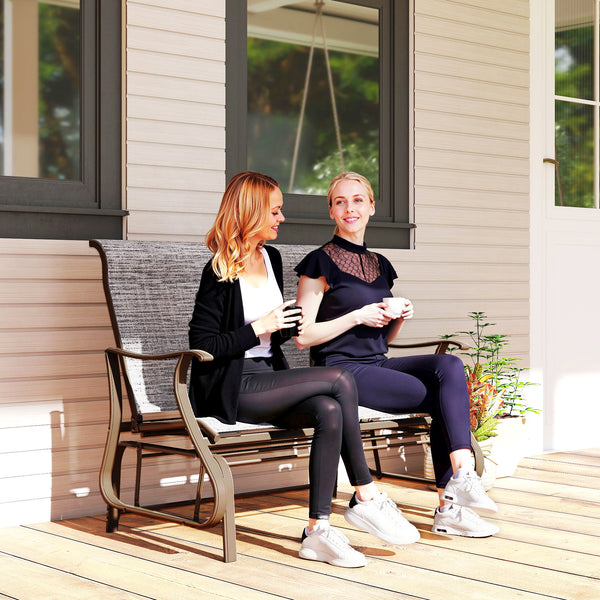 Fauteuil à bascule double avec accoudoirs, assise et dossier en maille, gris