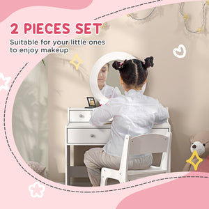 White dressing table with mirror, stool and storage drawers