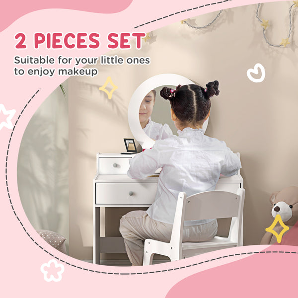 White dressing table with mirror, stool and storage drawers