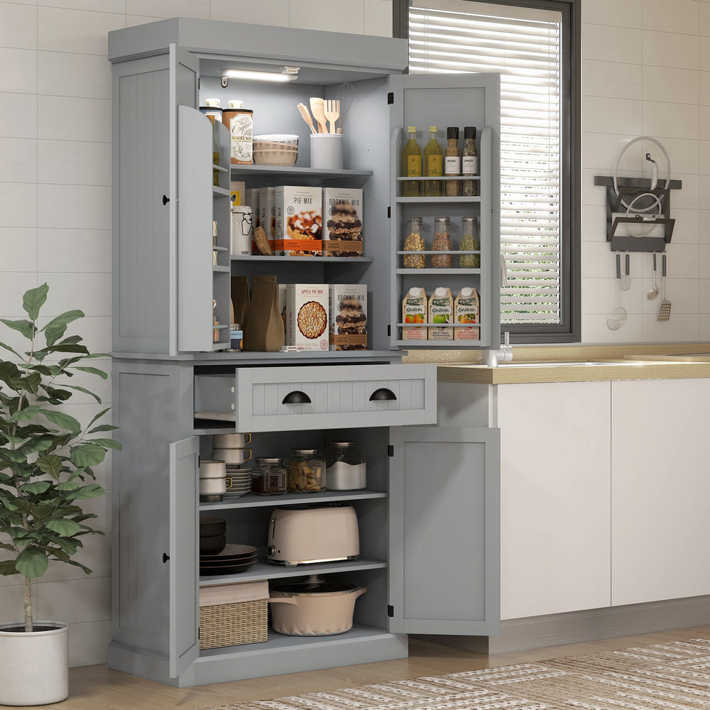 Meuble de rangement avec éclairage LED et étagères à épices, gris