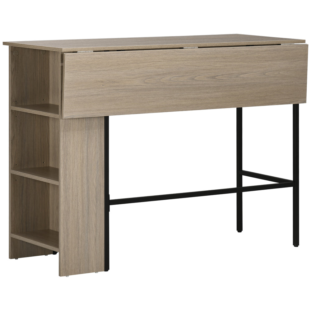Table de bar extensible avec étagère de rangement réglable, gris clair