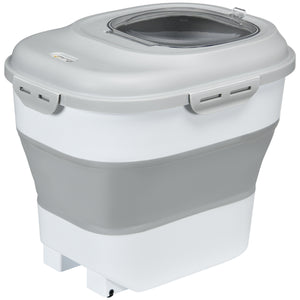Foldable pet food storage container with airtight lid, grey