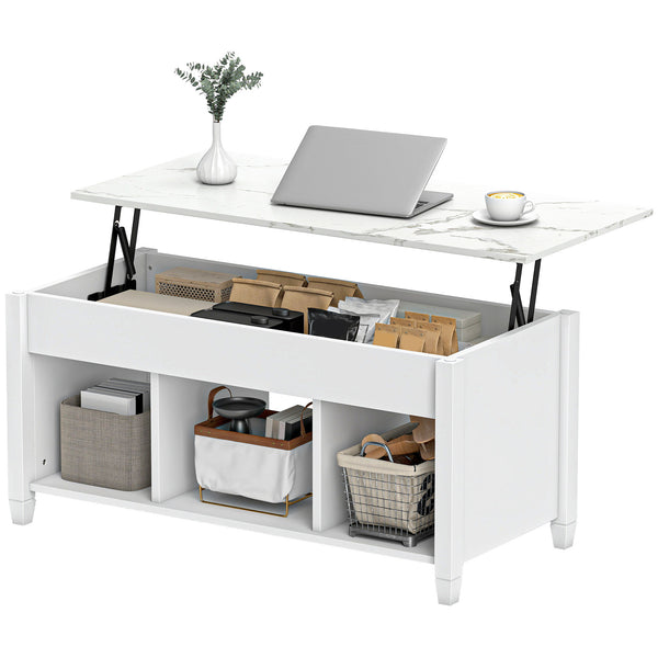 Modern lift-top coffee table with storage shelves and hidden compartment, white