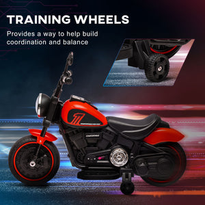6V motorcycle with training wheels, red 