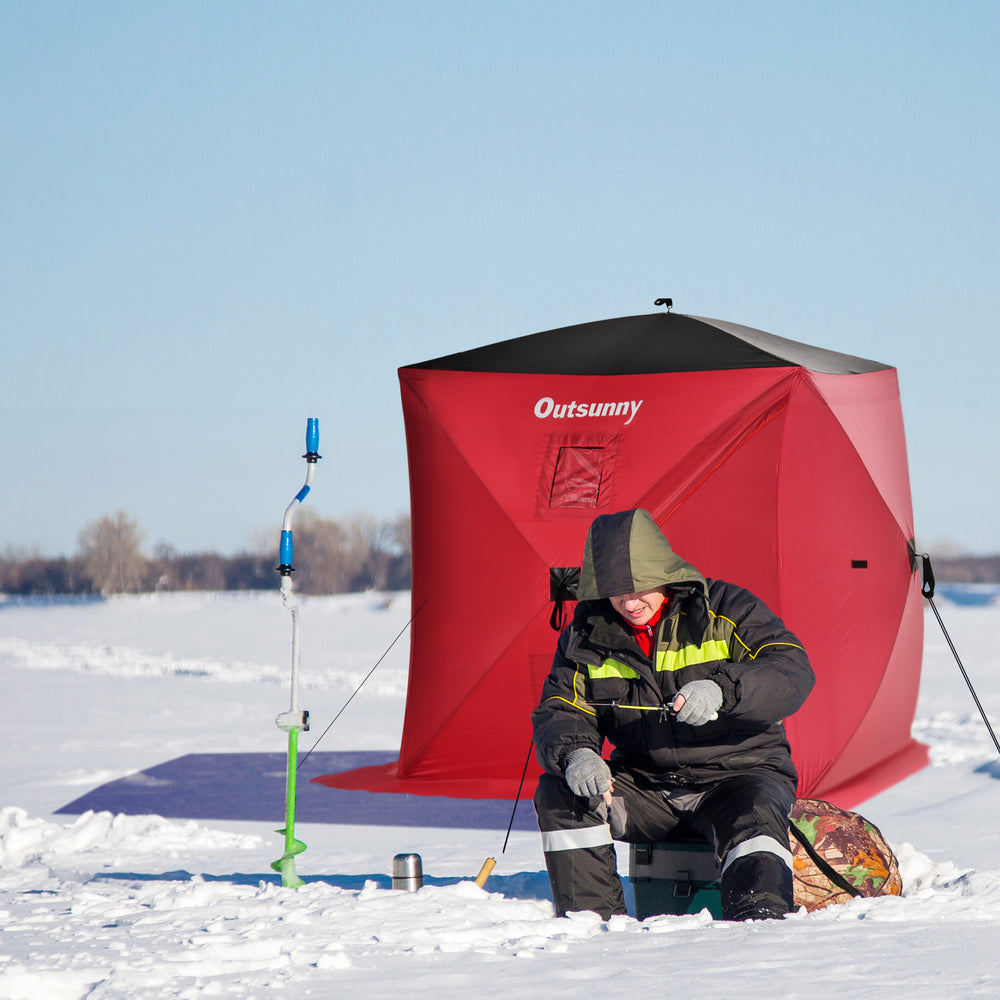 Abri de pêche sur glace pour 2 personnes, pliable et avec sac de transport, rouge.