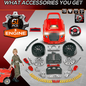 Mini gas station, kids' tool kit included, red 
