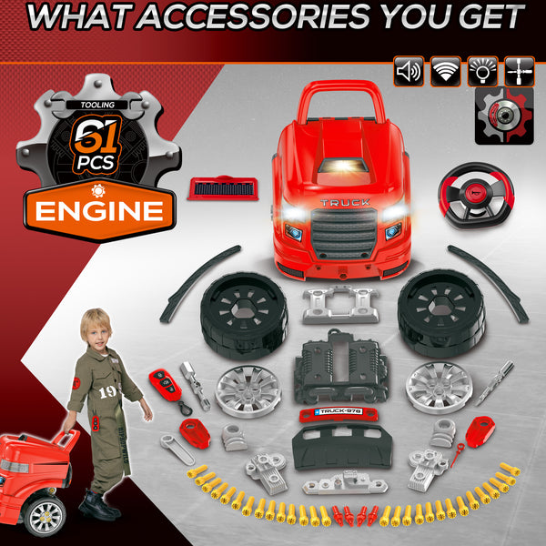 Mini gas station, kids' tool kit included, red 