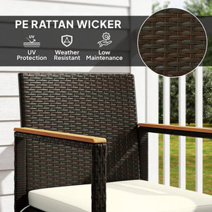 3-Piece Wicker Garden Set with Acacia Wood Table and Removable Cushions, White