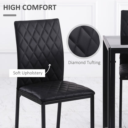 HOMCOM Set of 6 Modern Dining Chairs, High Back Tufted, Padded Seat, Steel Legs, Black