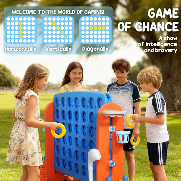 Jeu 4 en 1 Jumbo Connect 4 pour enfants avec basket-ball, lancer d'anneaux et golf