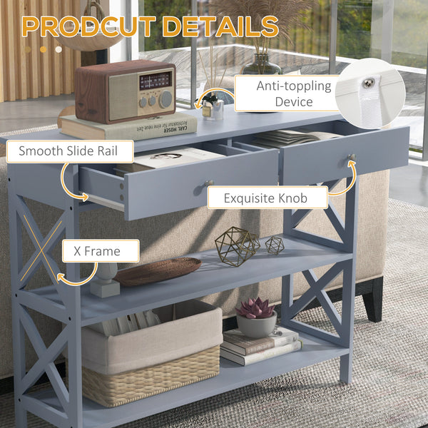 Modern Entryway Console Table with 2 Drawers and 2 Shelves, Sofa Table for Living Room, Hallway, Grey