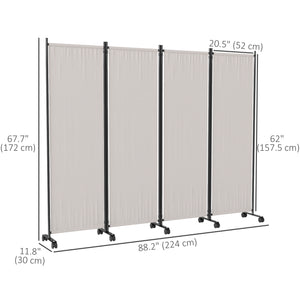 Paravent pliable avec roulettes, blanc crème