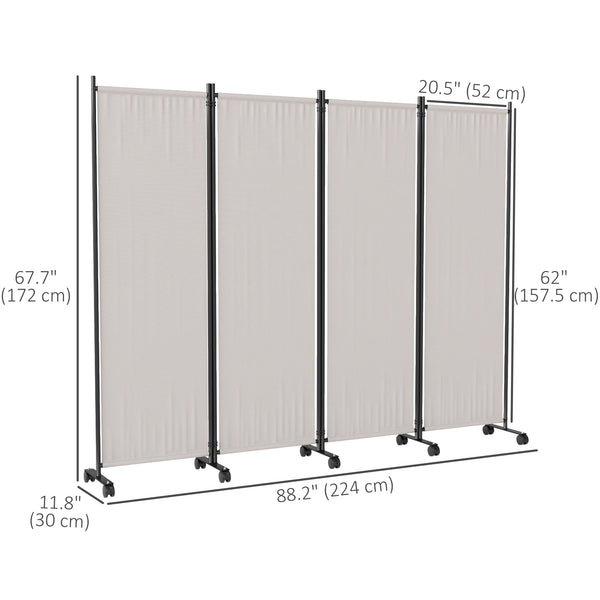 Paravent pliable avec roulettes, blanc crème