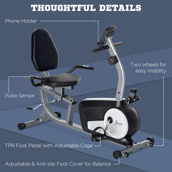Stationary bike with 8 levels of magnetic resistance, LCD display, adjustable seat and backrest