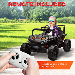 Voiture 12V pour enfants, camion télécommandé, suspension à ressorts, phares à LED, 3 vitesses, noir
