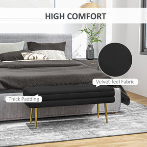 Pouf de rangement en velours avec pieds en acier, noir